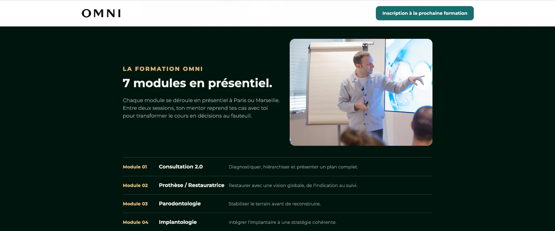 Aperçu du site Omni Formation pour les dentistes