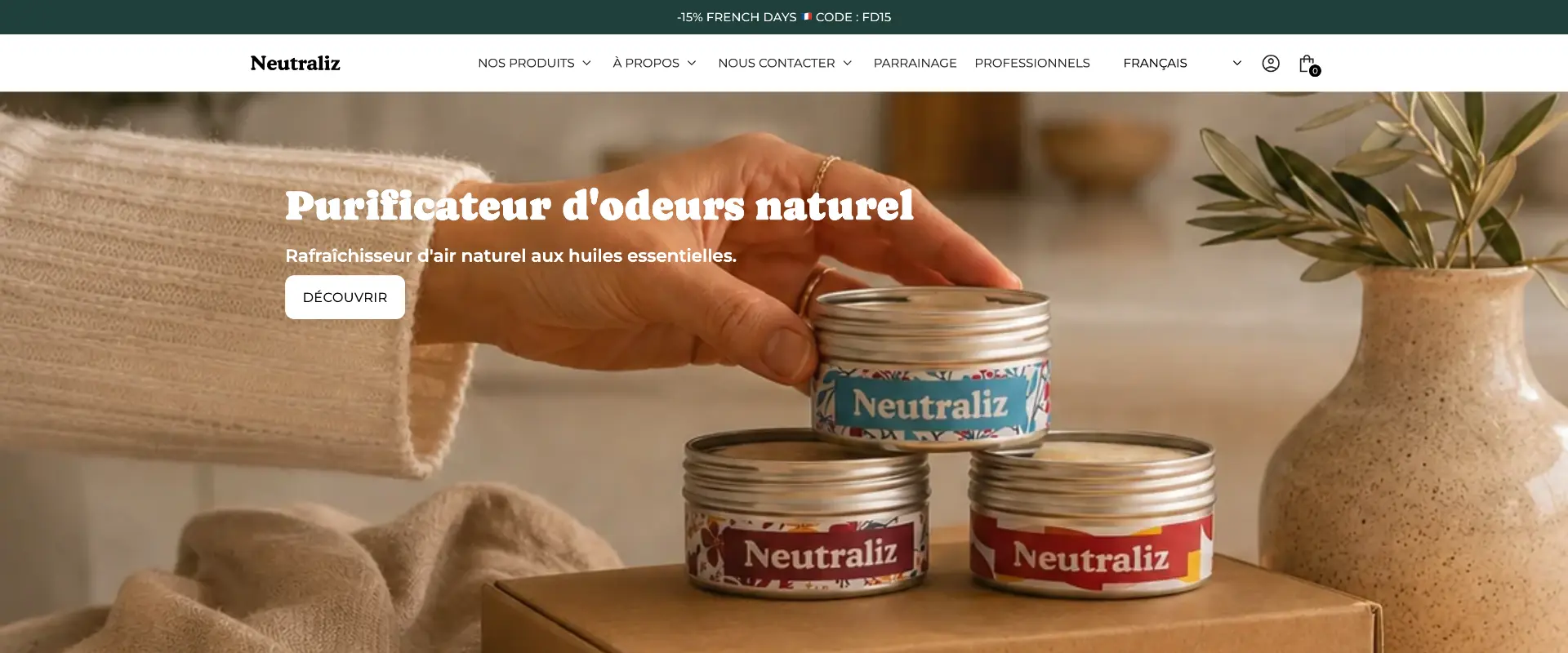 Aperçu du site Neutraliz et de ses purificateurs d’odeurs naturels